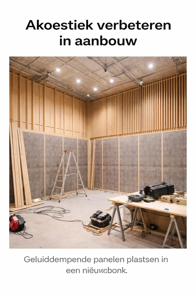 Plaatsing van geluidsabsorberende panelen in een ruimte in aanbouw.