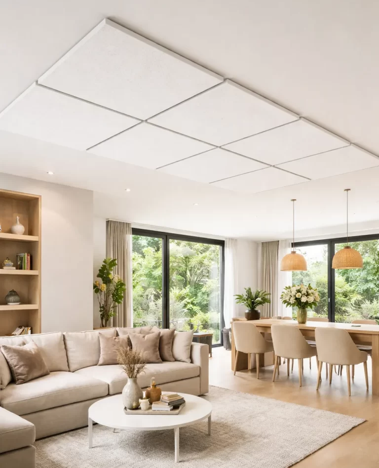 Home Stijlvolle akoestische plafondpanelen in een modern interieur.