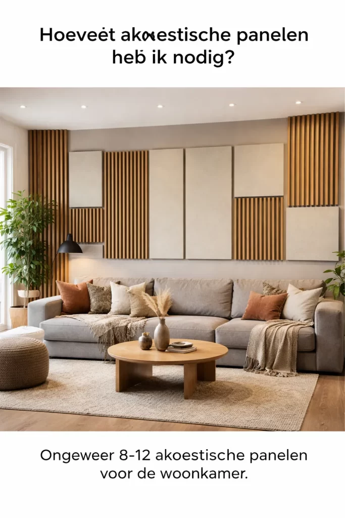 Moderne woonkamer met stijlvolle akoestische wandpanelen in een warme, rustige sfeer.